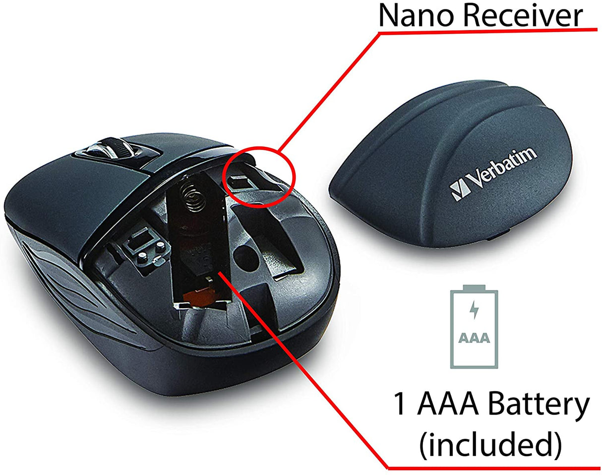 Verbatim 2.4G Wireless Mini Travel Optical Mouse with Nano Receiver for Mac and PC - Graphite