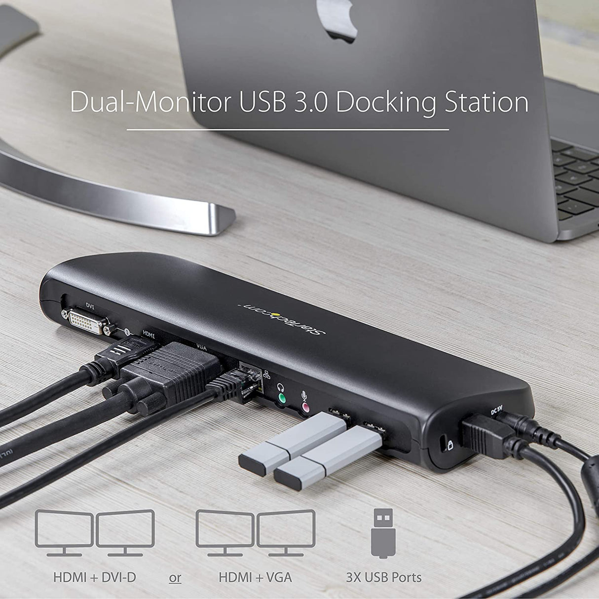 StarTech.com USB 3.0 Docking Station with HDMI and DVI/VGA - Dual Monitor - Universal Laptop Dock - Mac and Windows Compatible (USB3SDOCKHDV)