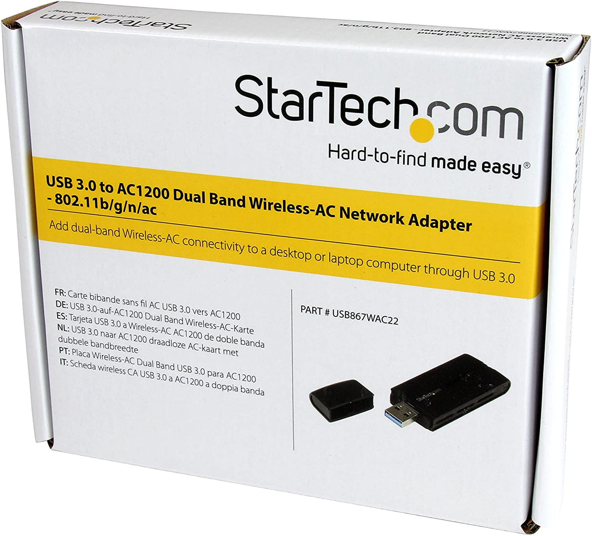 StarTech.com USB 3.0 AC1200 Dual Band Wireless-AC Network Adapter - 802.11ac WiFi Adapter - 2.4GHz / 5GHz USB Wireless - AC Network Card (USB867WAC22), Black