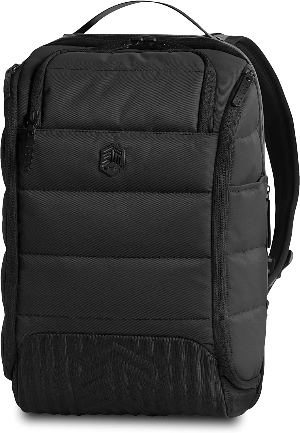 STM Dux 16L Premium Tech Backpack - Carry On Travel Laptop Backpack (Fits 15" Laptops) - Multi-Direction Cargo Access, Water Resistant &amp; Luggage Passthrough - Black (stm-111-376P-01)