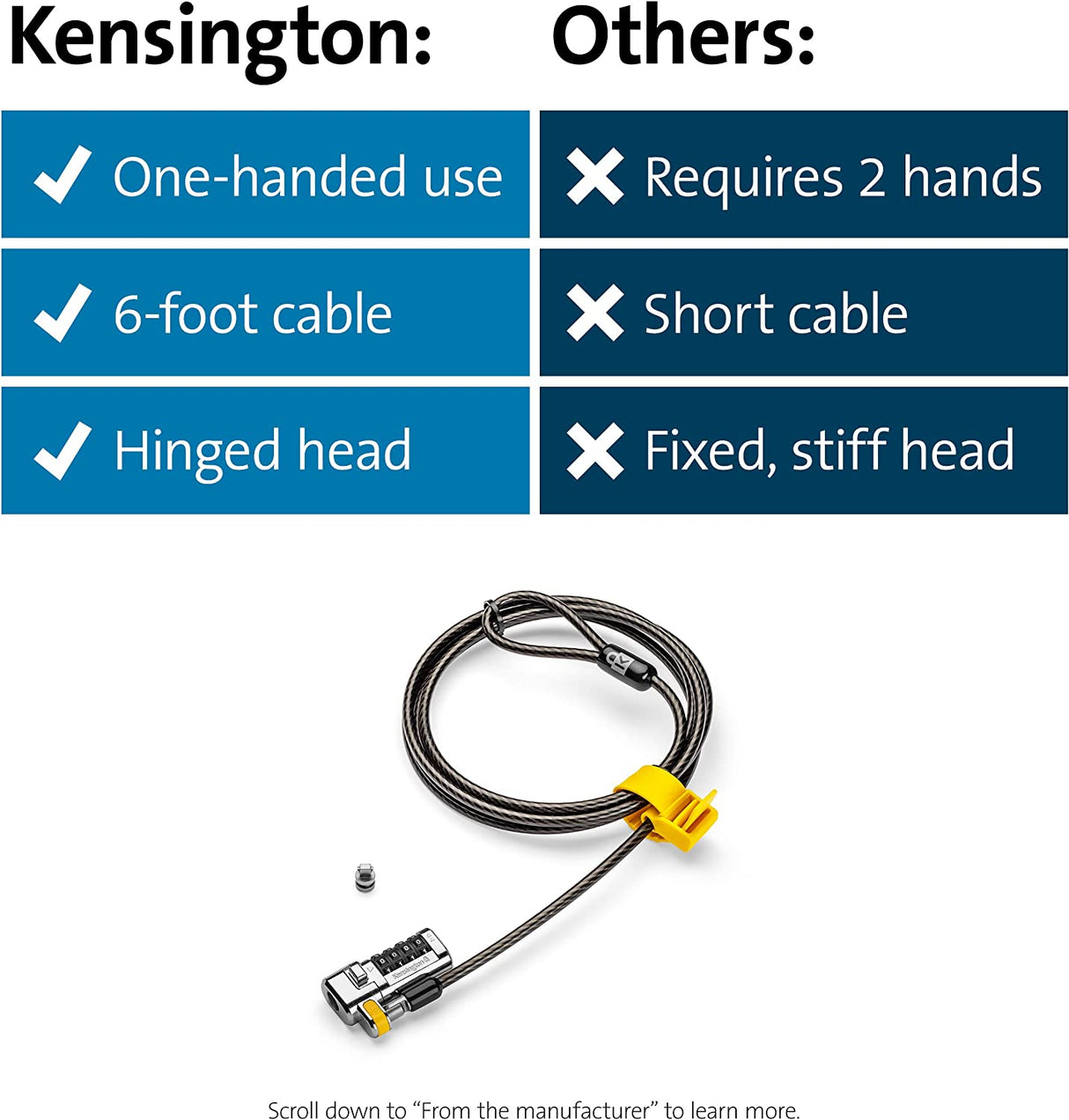 Kensington ClickSafe® Combination Laptop Lock for Wedge-Shaped Security Slot (K67936WW) Combination - Clicksafe