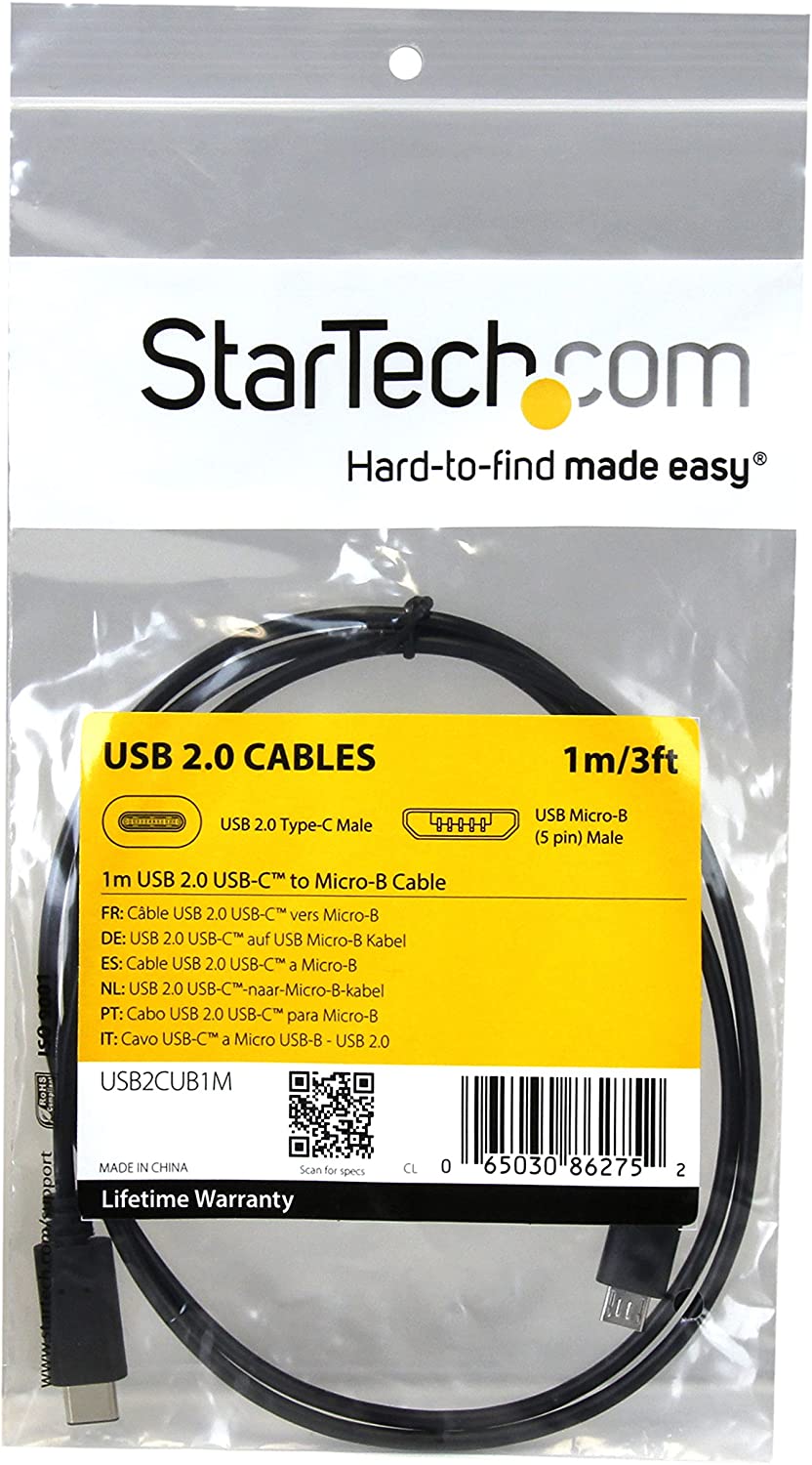 StarTech.com USB C to Micro USB Cable - 3 ft / 1m - USB 2.0 Cable - Micro USB Cord - Micro B USB C Cable - USB 2.0 Type C (USB2CUB1M),Black 3 ft/ 1 m