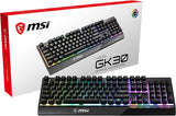 MSI Vigor GK30 RGB Gaming Keyboard, 6-Zone RGB Lighting, Water Repellent &amp; Splash-Proof, Mechanical-Like Plunger Switches