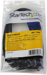 StarTech.com 3-in-1 Ultra Thin PS/2 KVM Cable - Keyboard / video / mouse (KVM) cable - PS/2, HD-15 (VGA) (M) to HD-15 (VGA) (M) - 6 ft - SVECON6 6 ft / 2m - VGA Integrated PS/2