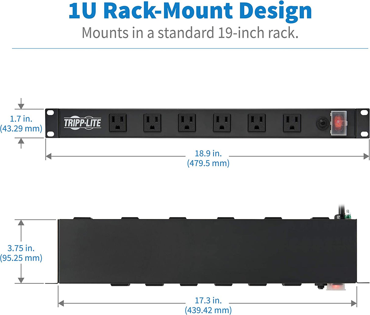 Tripp Lite RS1215-RA Rackmount Network-Grade PDU Power Strip, 12 Right Angle Outlets Wide-Spaced, 15A, 15ft Cord w/ 5-15P Plug,, Black 15A + Right Angle Outlet Single