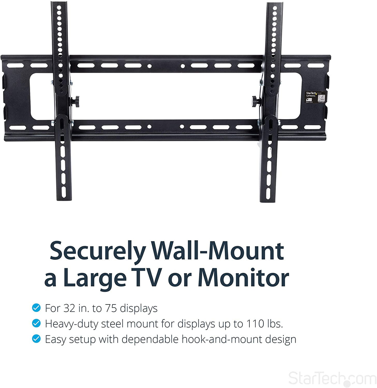 StarTech.com Flat Screen TV Wall Mount - Tilting - Supports 32" to 75" TVs - Steel - VESA TV Mount - Monitor Wall Mount (FLATPNLWALL) 32"-75" Tilting