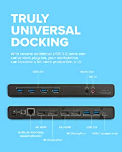 VisionTek VT4000 Universal Dual 4K Laptop Monitor Docking Station, Dual UHD Video, HDMI, DisplayPort, USB 3.0, USB-C, RJ45 Ports, for Mac &amp; Windows (901005), Black