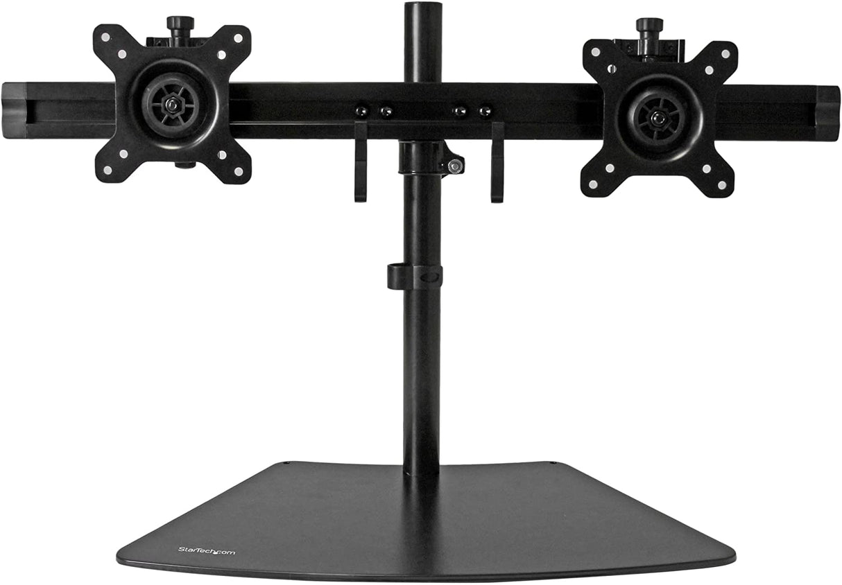 StarTech.com Dual Monitor Mount - Supports Monitors 12'' to 24'' - Adjustable - VESA Monitor Stand for Desk - Low Profile Base - Horizontal - Black (ARMBARDUO) Black Stand