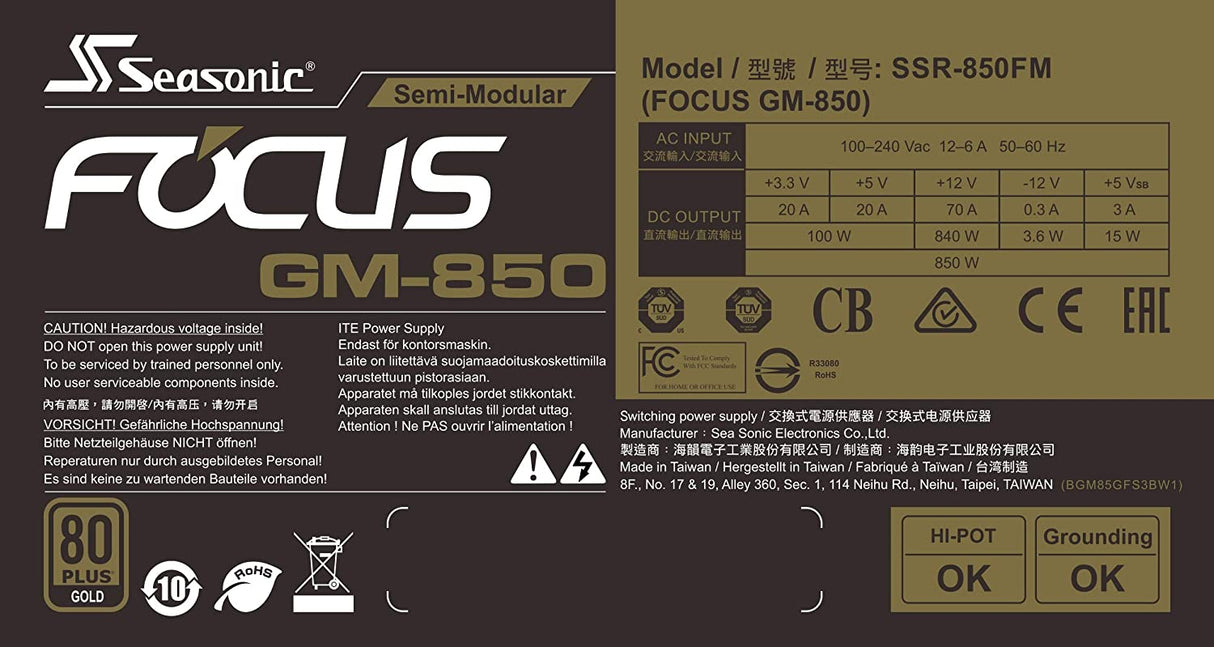 Seasonic Focus+ Series 850W 80+ Gold Power Supply