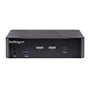 StarTech.com USB C KVM Switch, 2 Port DisplayPort KVM w/ 4K 60Hz UHD HDR Video, 3.5mm Audio, 4X USB HID and 2X USB A 3.2 Gen 1 5Gbps Hub, Hot Key Switching, Thunderbolt 3/4 Compatible (SV231DPUCA)