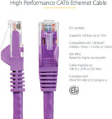 StarTech.com 1ft CAT6 Ethernet Cable - Purple CAT 6 Gigabit Ethernet Wire -650MHz 100W PoE RJ45 UTP Network/Patch Cord Snagless w/Strain Relief Fluke Tested/Wiring is UL Certified/TIA (N6PATCH1PL) Purple 1 ft / 0.3 m 1 Pack