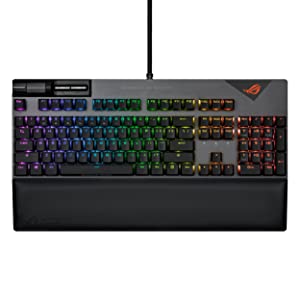 ASUS ROG Strix Flare II 100% RGB Gaming Keyboard, ROG NX Red Mechanical switches, PBT doubleshot keycaps, 8k Hz Polling, Sound-dampening Foam, Media Controls, USB passthrough, Wrist Rest-Black ROG NX Red Linear