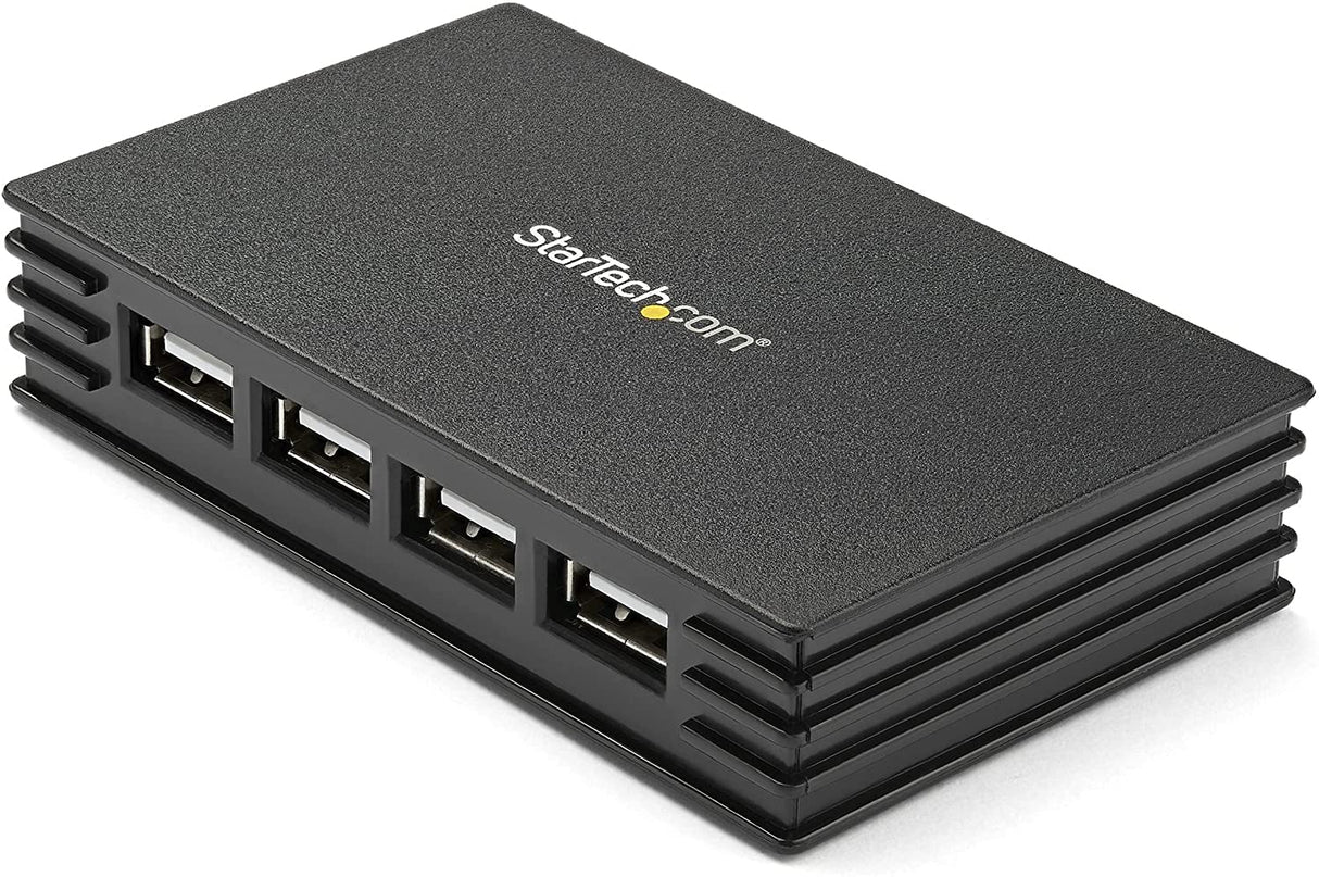 StarTech.com 4 Port Compact Black USB 2.0 Hub - Bus-powered or with Included Power Adapter - Portable Mac/PC laptop hub (ST4202USB) 0.8"x2.4"x3.9" Desktop