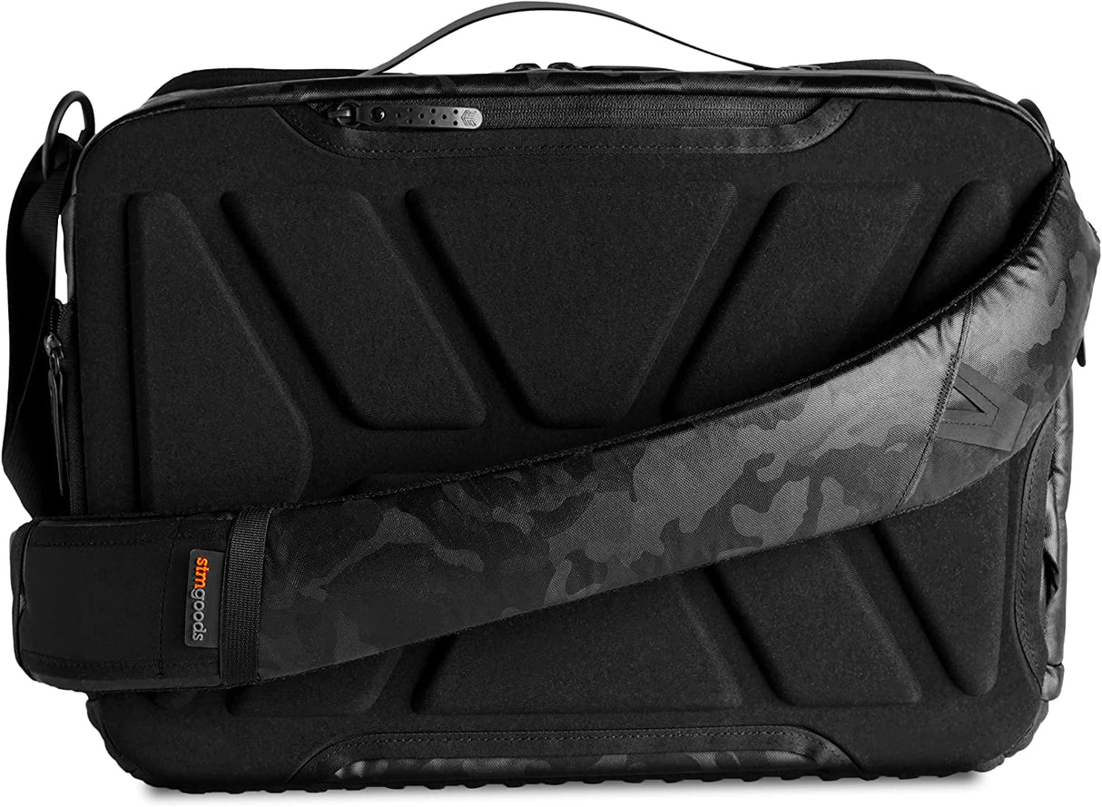 STM Dux 16L Premium Tech Messenger Bag - Carry On Travel Laptop Bag (Fits 15" Laptops) - Dual Format, Water Resistant &amp; Luggage Passthrough - Black Camo (stm-112-377P-04)