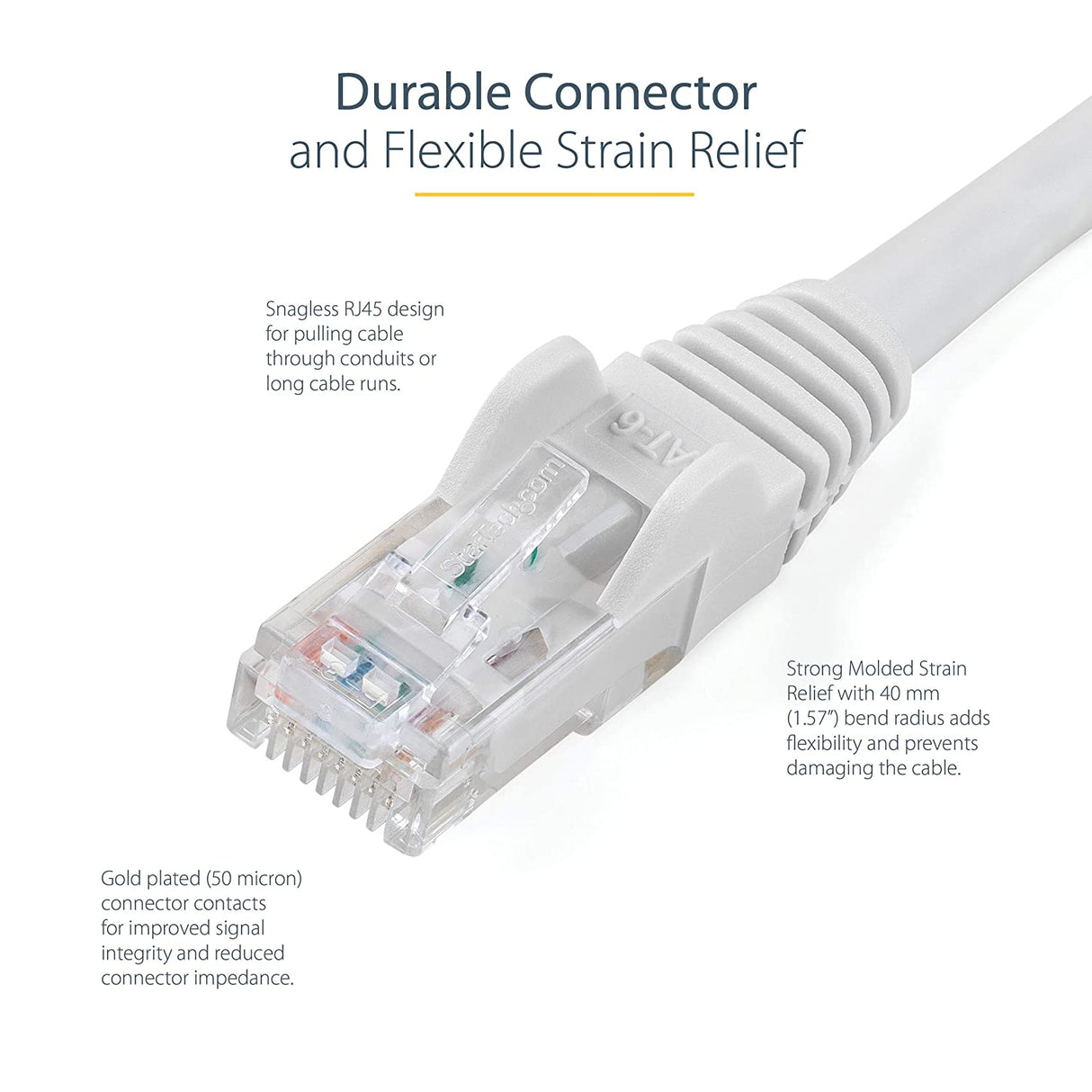 StarTech 7ft CAT6 Ethernet Cable - Black CAT 6 Gigabit Ethernet Wire -650MHz 100W PoE RJ45 UTP Category 6 Network/Patch Cord Snagless w/Strain Relief Fluke Tested UL/TIA Certified (N6PATCH7WH) White 7 ft / 2.1 m 1 Pack