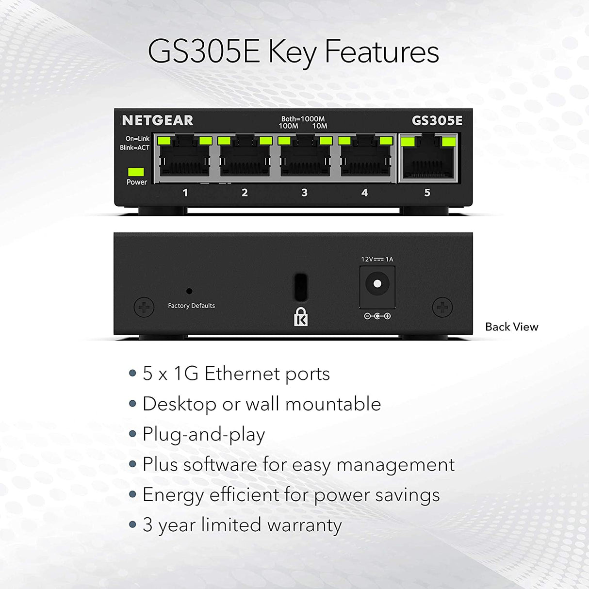 NETGEAR 5-Port Gigabit Ethernet Unmanaged PoE Switch (GS305PP) - with 4 x  PoE+ @ 83W, Desktop or Wall Mount