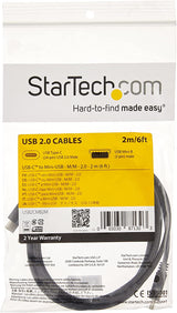 StarTech.com USB C to Mini USB Cable - 6 ft / 2m - M/M - USB 2.0 - Mini USB Cord - USB C to Mini B Cable - USB Type C to Mini USB (USB2CMB2M)