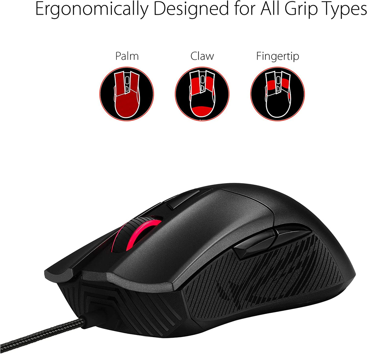 ASUS Optical Gaming Mouse - ROG Gladius II Core | Ergonomic Right-hand Grip | Lightweight PC Gaming Mouse | 6200 DPI Optical Sensor | Omron Switches | 6 Buttons | Aura Sync RGB Lighting Gladius II Core (Wired) Black