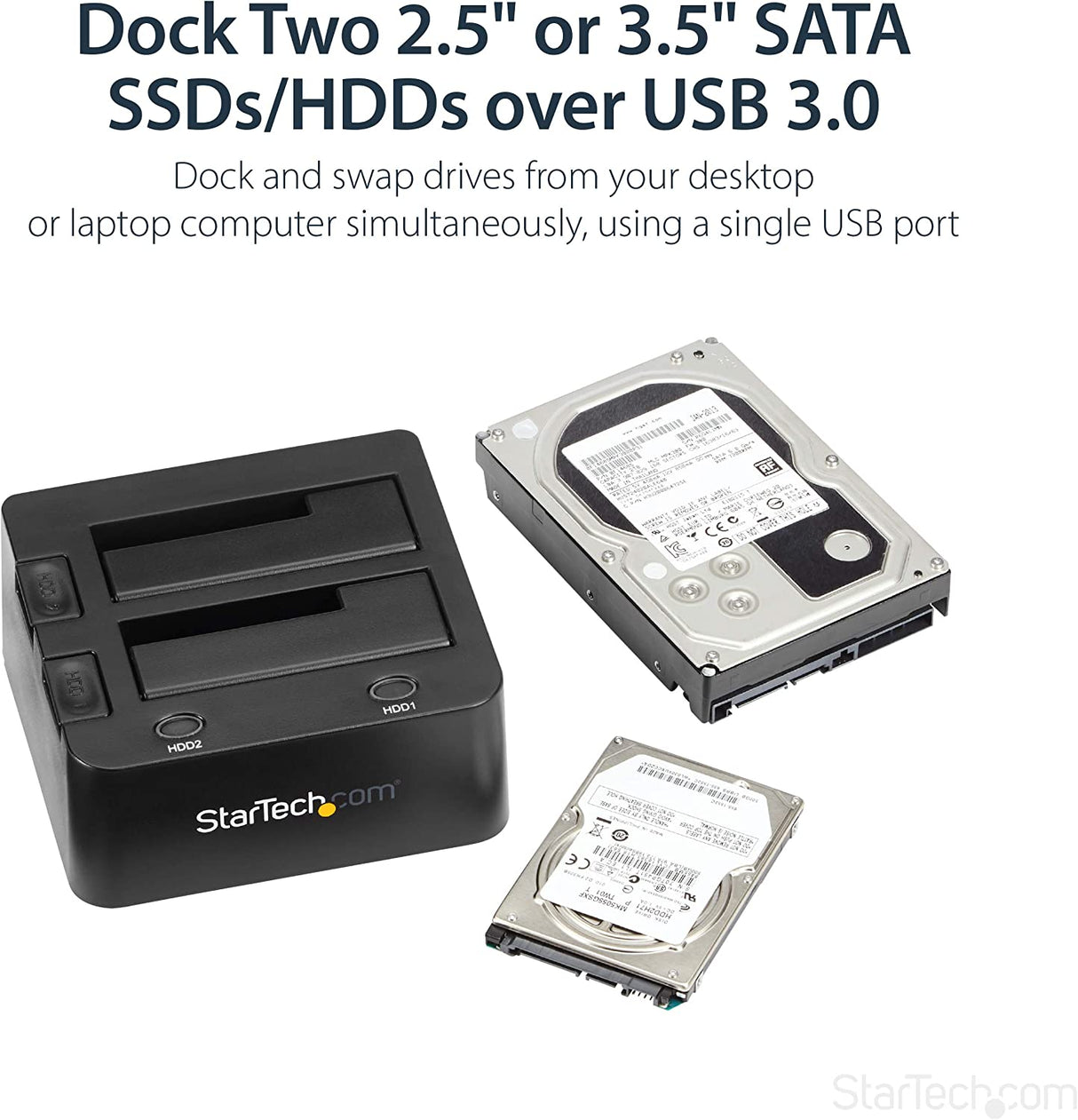 StarTech.com Dual-Bay USB 3.0 To SATA Hard Drive Docking Station, USB Hard Drive Dock, External 2.5/3.5" SATA I/II/III, SSD/HDD Docking Station, Hot-Swap Hard Drive Bay, Top-Loading (SDOCK2U33) USB 3.0 Dual Bay