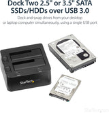 StarTech.com Dual-Bay USB 3.0 To SATA Hard Drive Docking Station, USB Hard Drive Dock, External 2.5/3.5" SATA I/II/III, SSD/HDD Docking Station, Hot-Swap Hard Drive Bay, Top-Loading (SDOCK2U33) USB 3.0 Dual Bay