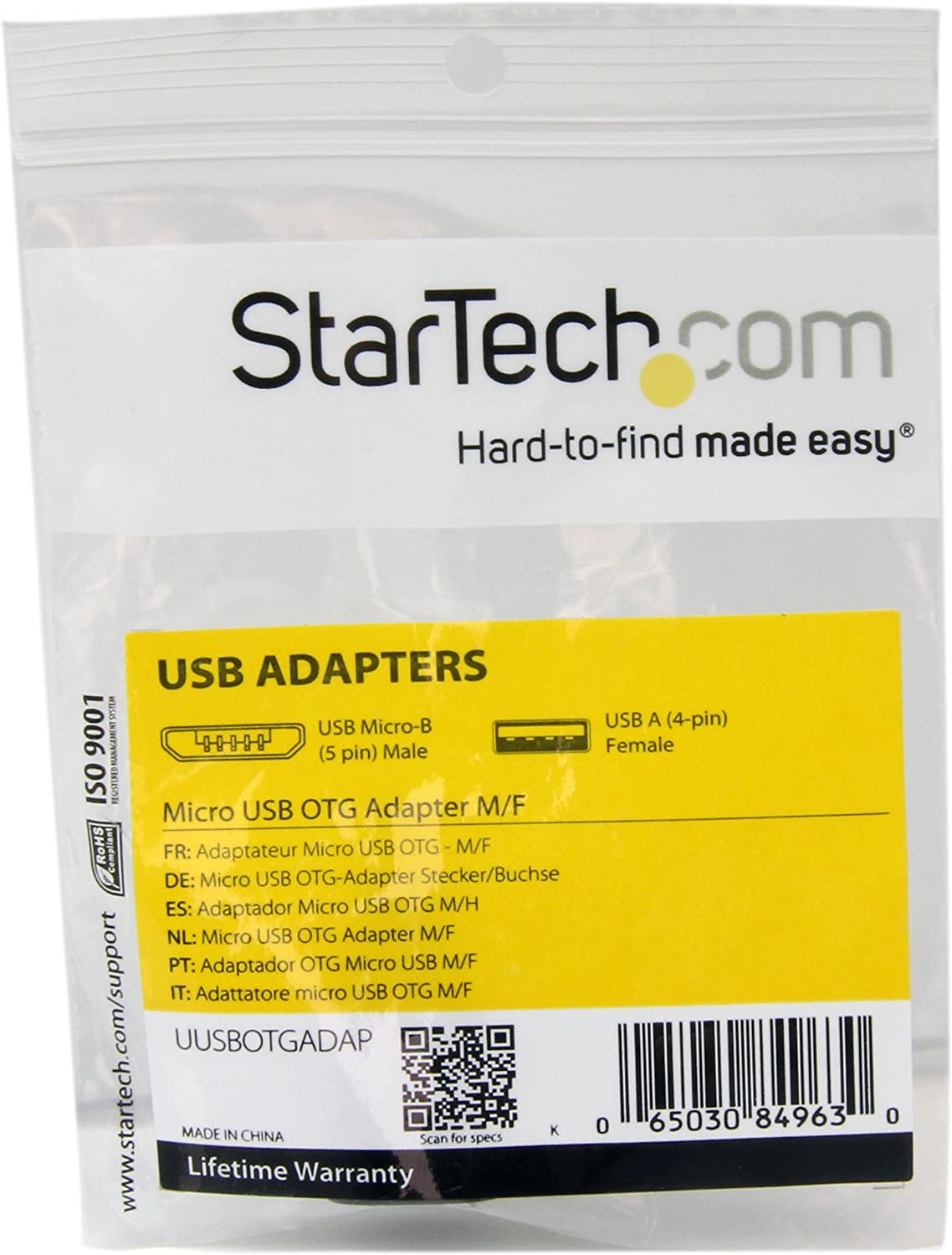 StarTech.com Micro USB OTG to USB Adapter - Micro USB Male OTG to USB Female Adapter - USB On The Go Adapter (UUSBOTGADAP), Black Adapter Black