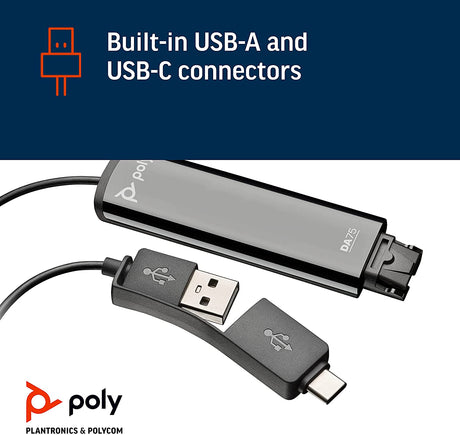 Poly - DA75 USB-A/USB-C digital adapter (Plantronics) - Works with Poly Call Center Quick Disconnect (QD) Headsets - Acoustic Hearing Protection -Works with Avaya, Genesys,&amp;Cisco call center platforms Standard Version Digital Adapter