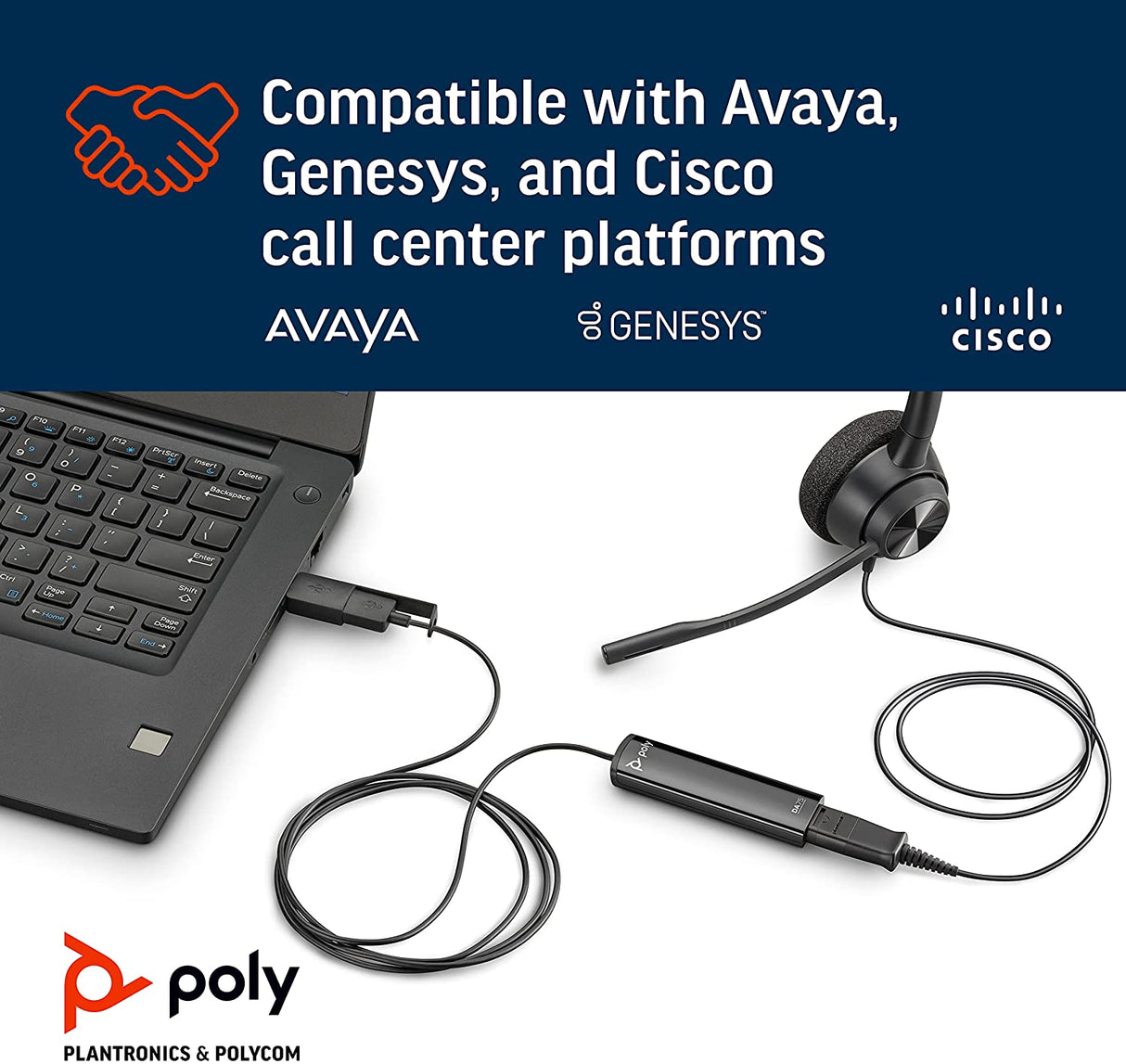 Poly - DA75 USB-A/USB-C digital adapter (Plantronics) - Works with Poly Call Center Quick Disconnect (QD) Headsets - Acoustic Hearing Protection -Works with Avaya, Genesys,&amp;Cisco call center platforms Standard Version Digital Adapter