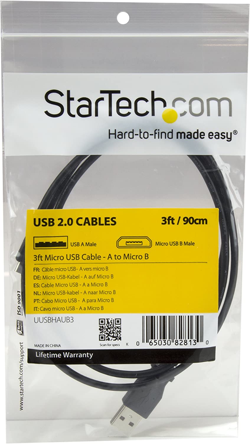 StarTech.com 3ft USB to Micro USB Cable - USB A to Micro B Charging Cable for your Micro USB Phone / Tablet / Android Device (UUSBHAUB3) 3 ft / 1m Straight