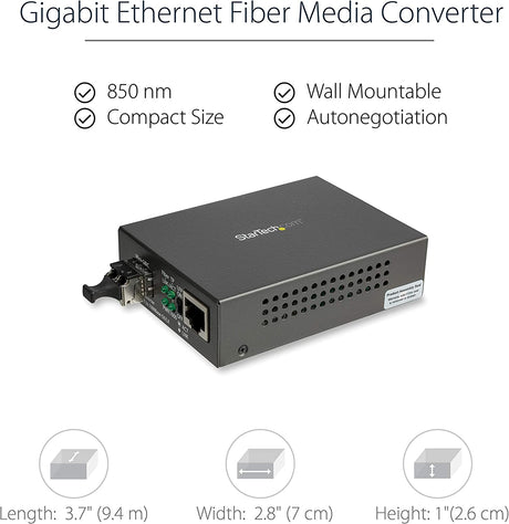 StarTech.com Multimode (MM) LC Fiber Media Converter for 10/100/1000 Network - 550m - Gigabit Ethernet - 850nm - with SFP Transceiver (MCM1110MMLC)