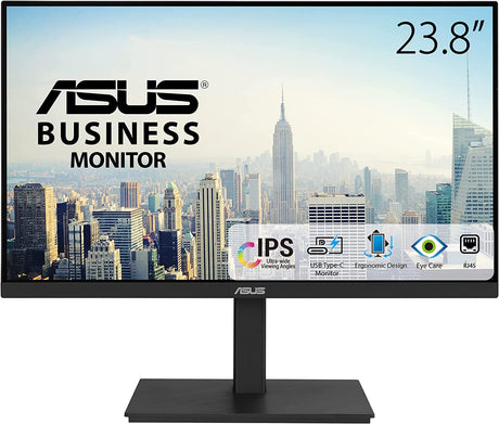 ASUS 23.8” 1080P Docking Monitor (VA24ECPSN) - Full HD, IPS, 75Hz, Adaptive-Sync, Speakers, Eye Care, Low Blue Light, Flicker Free, USB-C, RJ45, HDMI, Frameless, Height Adjustment, VESA Wall Mountable