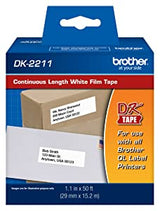 Brother Genuine DK-2211 Continuous Length Black on White Film Tape for Brother QL Label Printers, 1.1" x 50' (29mm x 15.2M), 1 Roll per Box, DK2211