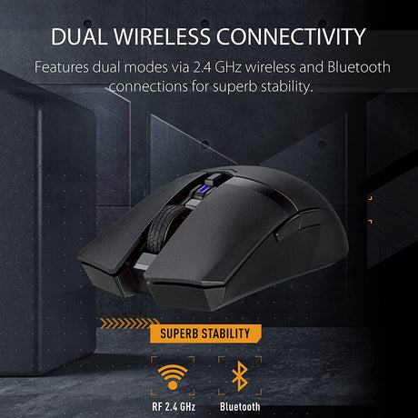 ASUS TUF M4 Gaming Wireless Gaming Mouse | Dual Wireless Modes - Bluetooth/RF 2.4 GHz, 12K DPI Optical Sensor, 6 Programmable Buttons