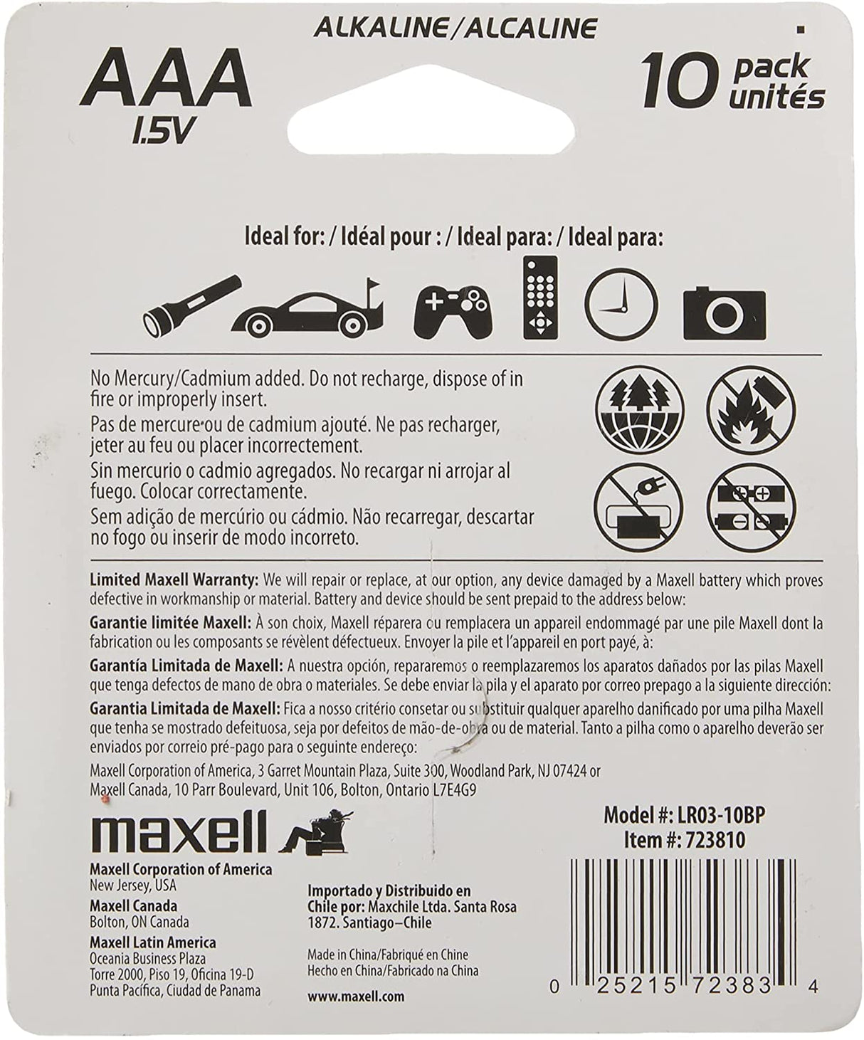 Maxell 723810 Ready-to-go Long Lasting and Reliable Alkaline Battery AAA Cell 10-Pack