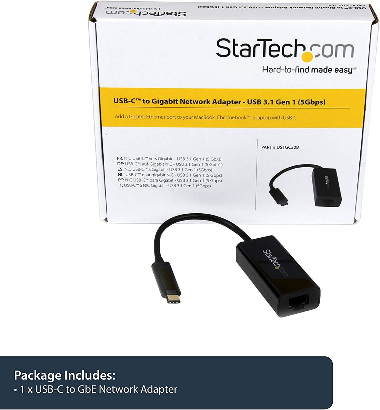StarTech.com USB 3.1 Type C to Gigabit Ethernet Adapter – 10/100/1000 – Thunderbolt 3 Compatible – Windows and Mac – RJ45 LAN Network Converter (US1GC30B) Black Ethernet