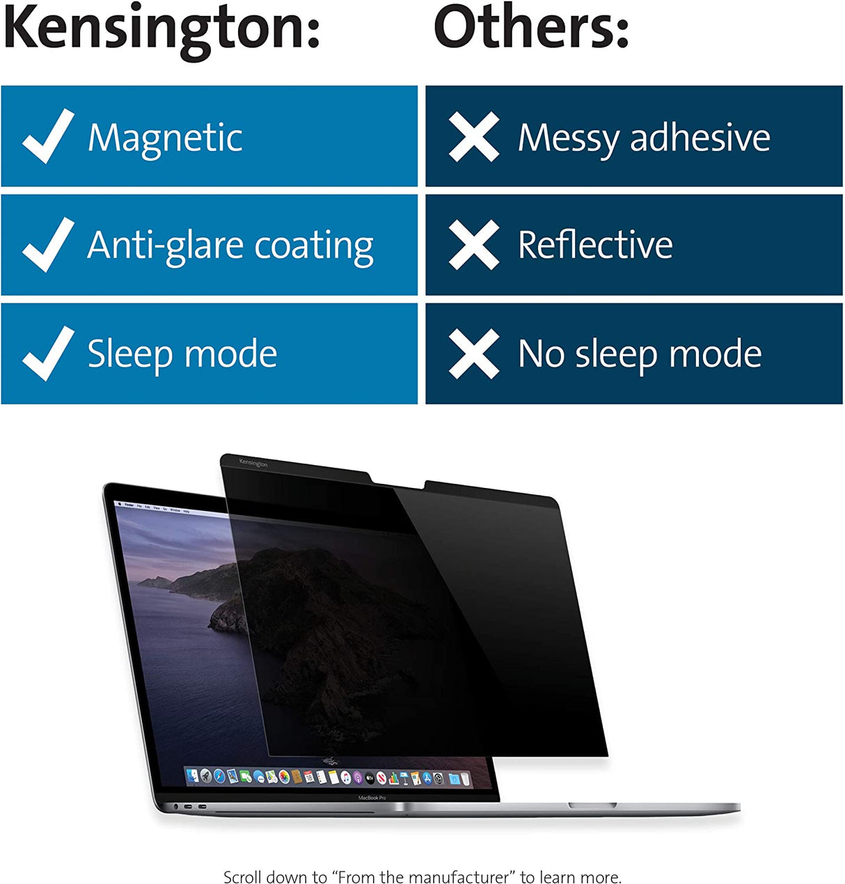 Kensington MP13 MacBook Magnetic Privacy Screen for 13" MacBook Pro and MacBook Air (K64490WW) Apple MacBook 13.3" MacBook