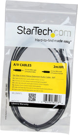 StarTech.com 2m Slim 3.5mm Stereo Extension Audio Cable - Male / Female - Headphone Audio Extension Cable Cord - 2x Mini Jack 3.5mm - 2 m (MU2MMFS) Black 6 ft / 2m Slim