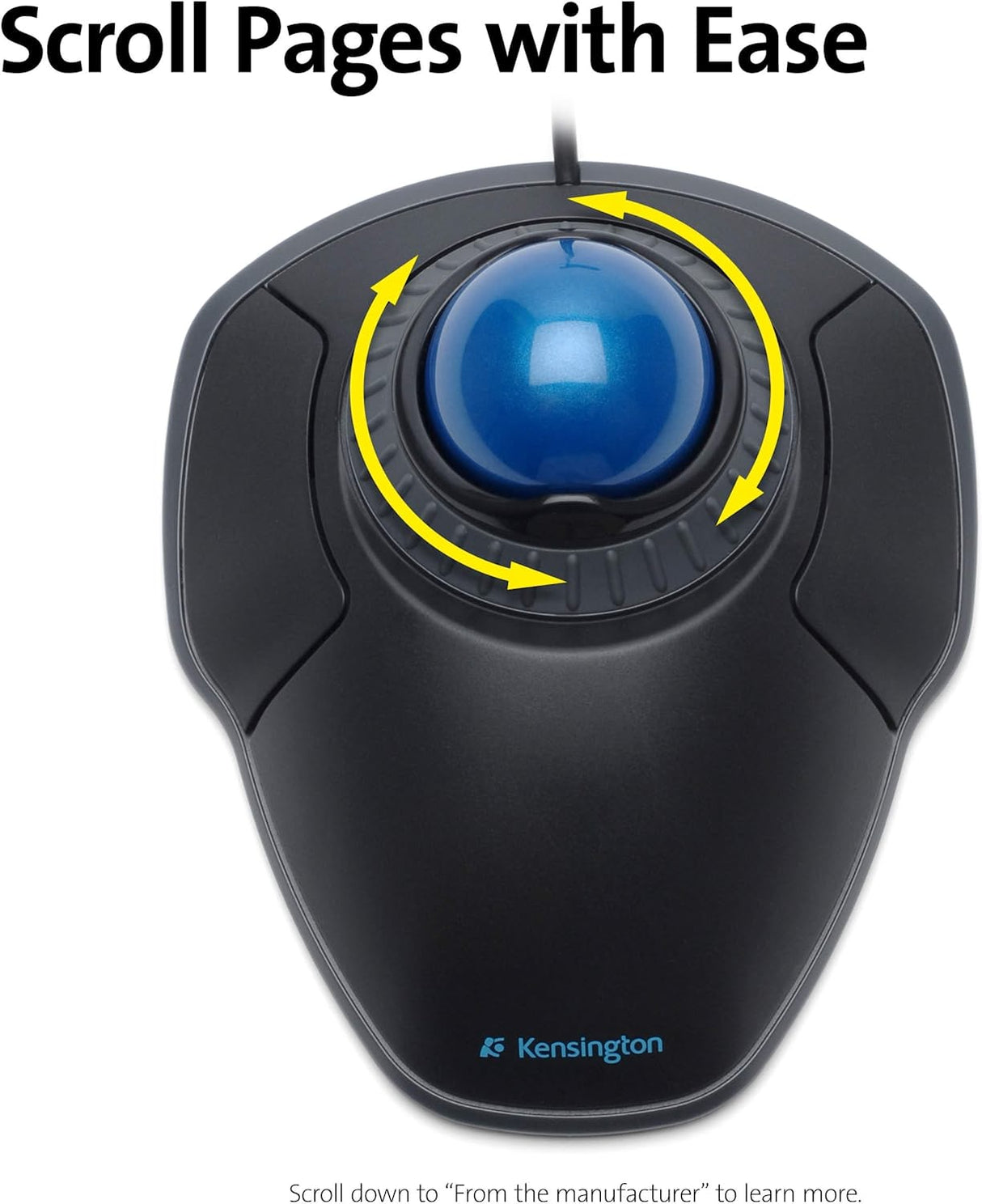 Kensington Orbit Mouse - Wired Ergonomic TrackBall Mouse for PC, Mac and Windows with Scroll Ring, Ambidextrous Design and Optical Tracking - Blue (K72337EU)