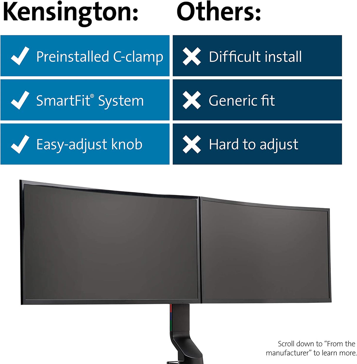 Kensington SmartFit® Space Saving Dual Monitor Arm (K55513WW) Dual Arm