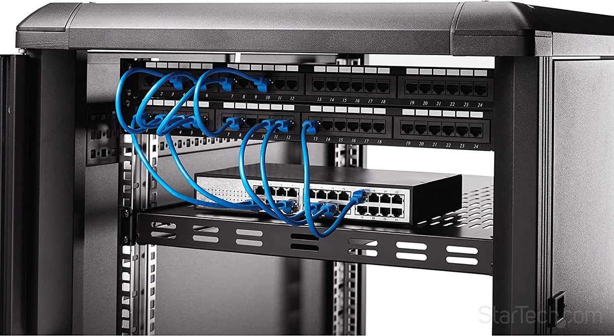 StarTech.com 1U Adjustable Vented Server Rack Mount Shelf - 250lbs - 19.5 to 38in Adjustable Mounting Depth Universal Tray for 19" AV/ Network Equipment Rack - 27.5in Deep (ADJSHELFHDV) 250 lbs | Vented Shelf