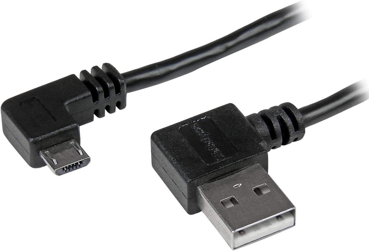 StarTech.com 1m 3 ft Micro-USB Cable with Right-Angled Connectors - M/M - USB A to Micro B Cable - 3ft Right Angle Micro USB Cable (USB2AUB2RA1M), Black 3 ft / 1m