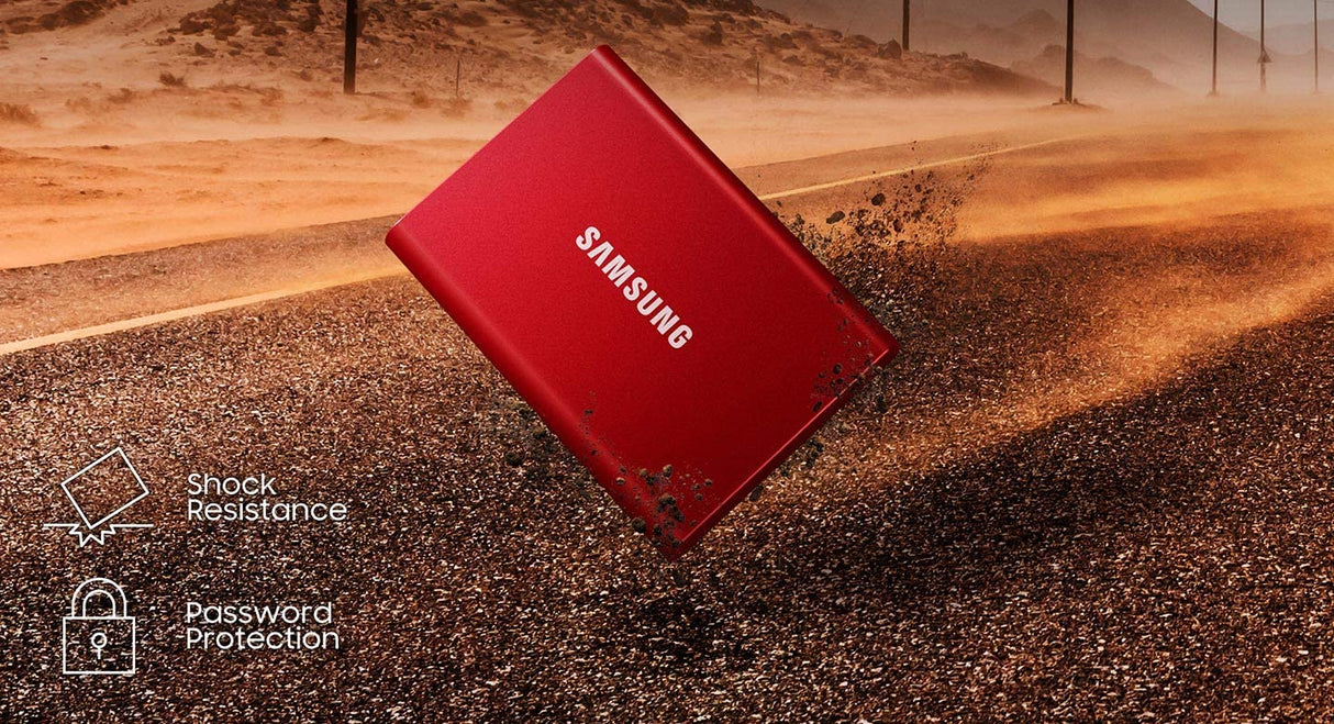 SAMSUNG T7 2TB, Portable SSD, Red, up to 1050MB/s, USB 3.2 Gen2, Gaming, Students &amp; Professionals, External Solid State Drive (MU-PC2T0R/AM), Red Red 2 TB