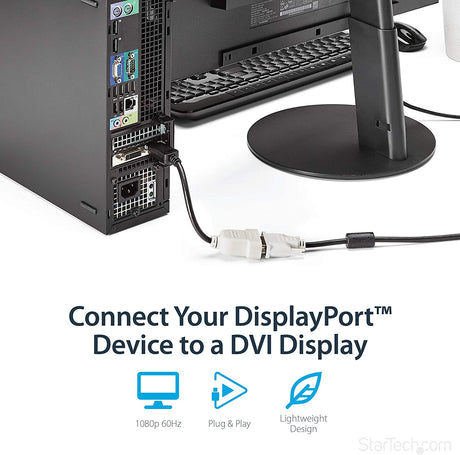 StarTech.com DisplayPort to DVI Adapter - DisplayPort to DVI-D Adapter/Video Converter - 1080p - DP 1.2 to DVI Monitor/Display Cable Adapter Dongle - DP to DVI Adapter - Latching DP Connector (DP2DVI)