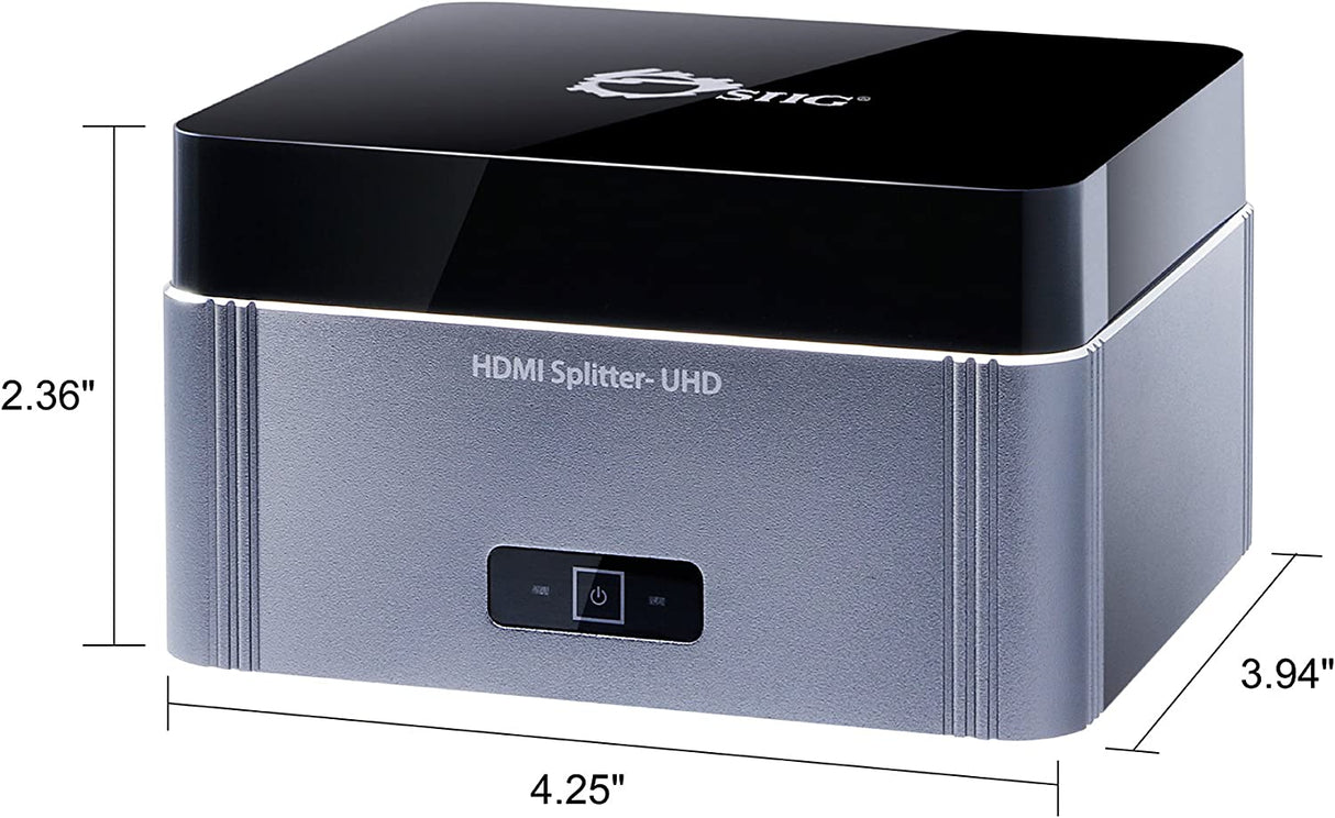 SIIG Premium 1x2 HDMI Splitter 4K 60HZ HDR with EDID - 18Gbps - HDMI 2.0 - HDCP 2.2 - Aluminum Housing - 3D, 4:4:4, UHD 2 port, 1 in and 2 out