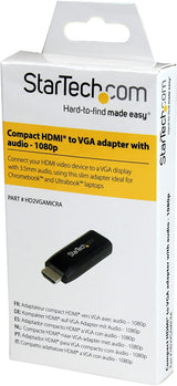 StarTech.com HDMI to VGA Adapter - Aux Audio Output - Compact - 1920x1200 - HDMI to VGA (HD2VGAMICRA) Black With 3.5mm Audio Black