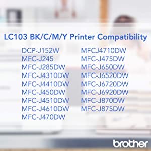 Brother LC-103Y DCP-J132 J152 J171 J4110 J552 J752 MFC-J245 J285 J4310 J4410 J450 J4510 J870 J875 Ink Cartridge (Yellow) in Retail Packaging Yellow Ink