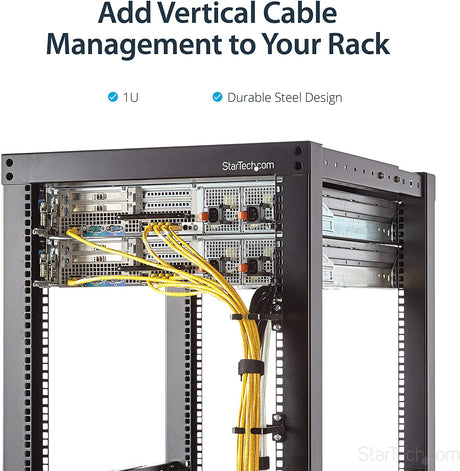 StarTech.com 1U Vertical 2.2 x 3.9in Server Rack Cable Management D-Ring Hook w/ Flexible Opening - Network Rack-Mount Cord Organizer Ring (CMHOOK1U),Black