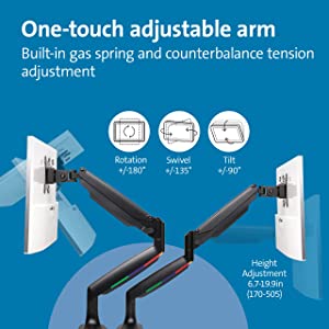 Kensington Single Monitor Arm with Vesa Mount, Adjustable Gas Spring Desk Monitor Arm, SmartFit® One-Touch Heavy Duty Monitor Stand for Ultrawide Monitors Up to 34 Inches, 19.8lbs - Black (K59600WW) single arm black