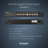 NETGEAR 26-Port Gigabit Ethernet Smart Switch (GS324T) - 24 x 1G, Managed, with 2 x 1G SFP, Desktop or Rackmount, S350 Series 26 port | 2xSFP