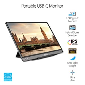 ASUS ZenScreen MB16ACE 15.6” Portable USB Type-C Monitor Full HD (1920 x 1080) IPS Eye Care with Lite Smart Case External screen for laptop 15.6" IPS FHD USB Type A &amp; C