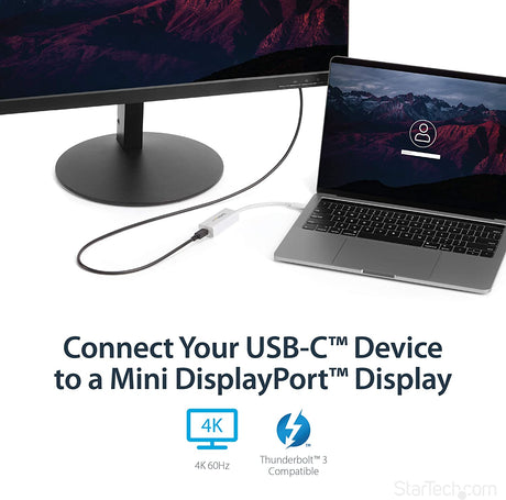 StarTech.com USB-C to Mini DisplayPort Adapter - 4K 60Hz - White - USB 3.1 Type-C to Mini DP Adapter (CDP2MDP) , Black